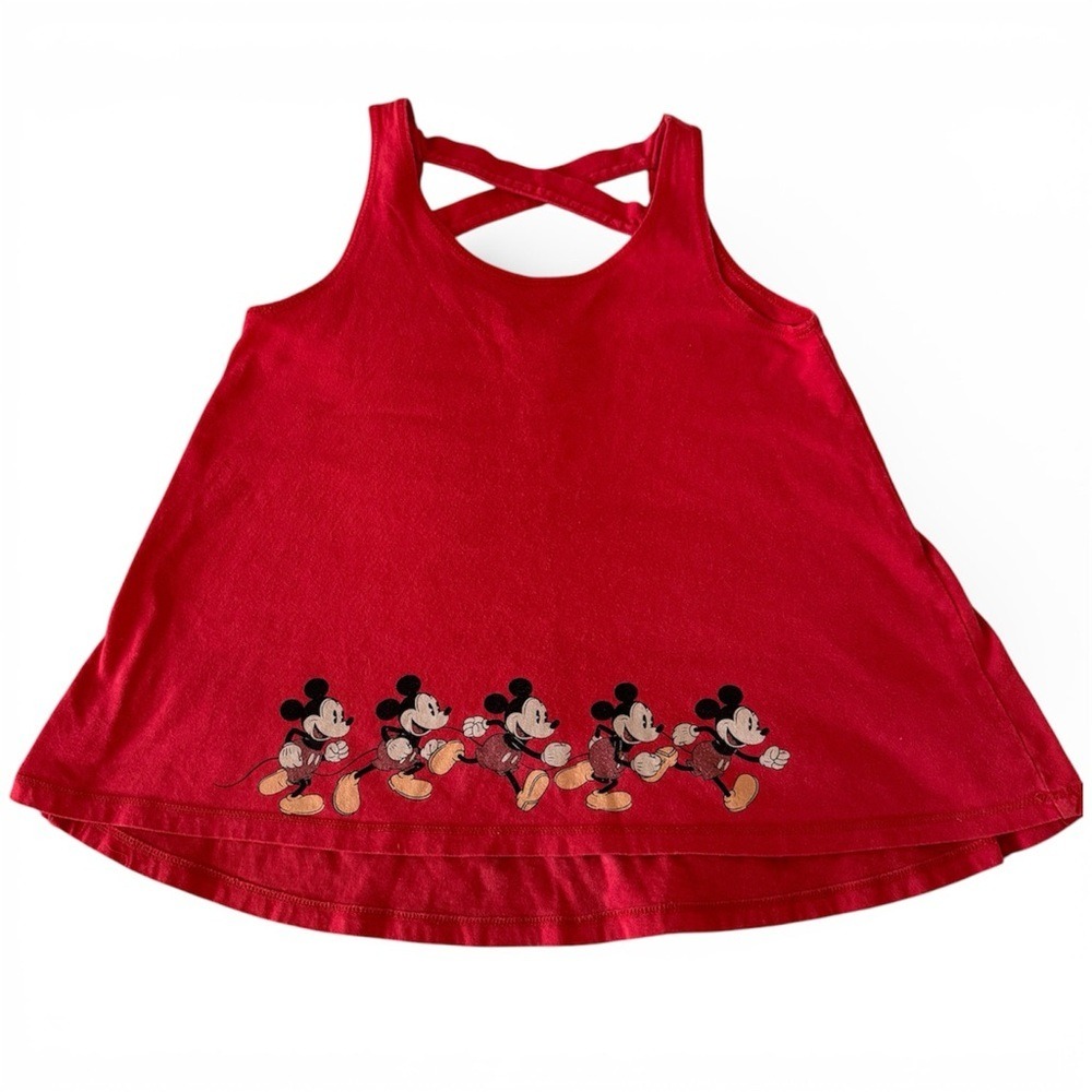 Disney Parks Girls Flare Tank Top Cross‎ Back Size Medium Red Mickey Mouse